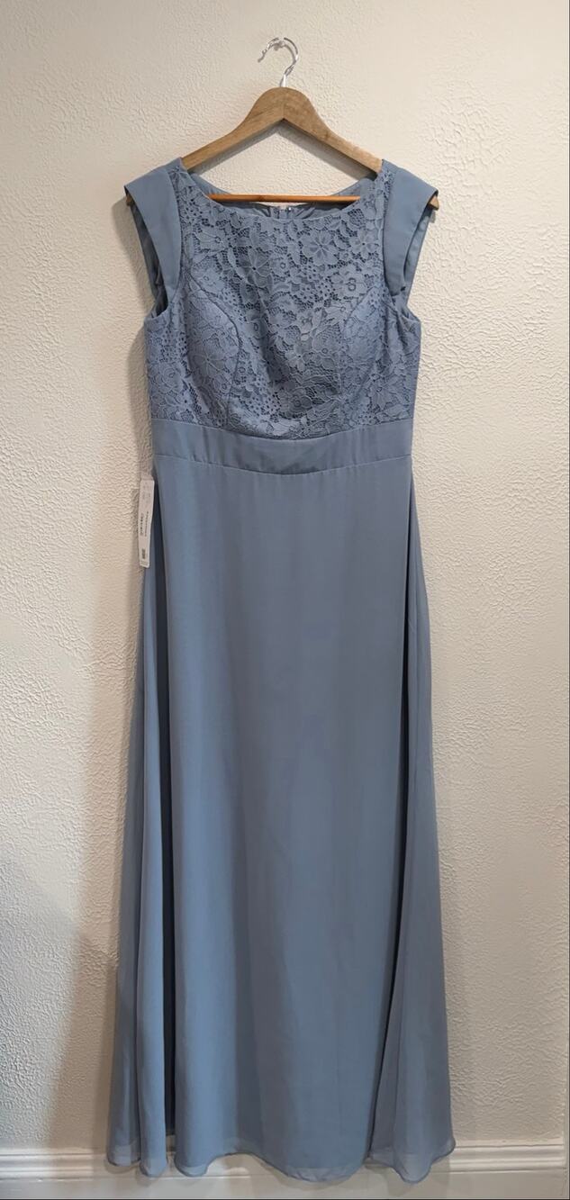 Azazie Bettina Dusty Blue Lace Chiffon Maxi Dress – NWT – Size A10